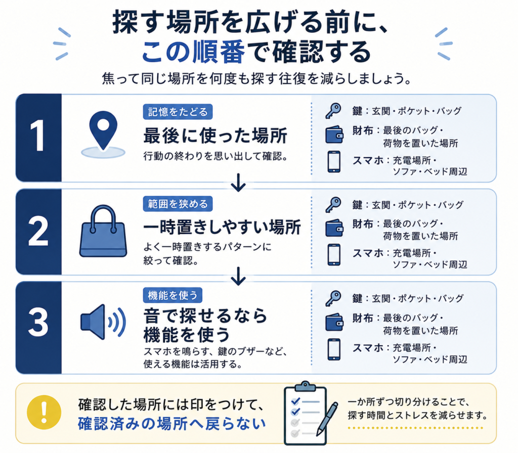 鍵・財布・スマホを探す場所を順番に確認する手順